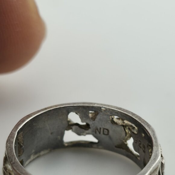 Vintage 925 Sterling Silver Floral Open Work Band Ring Size 7.5 Boho Statement - Picture 12 of 12